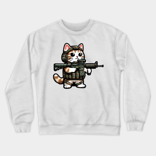 Tactical Cat Crewneck Sweatshirt by Rawlifegraphic